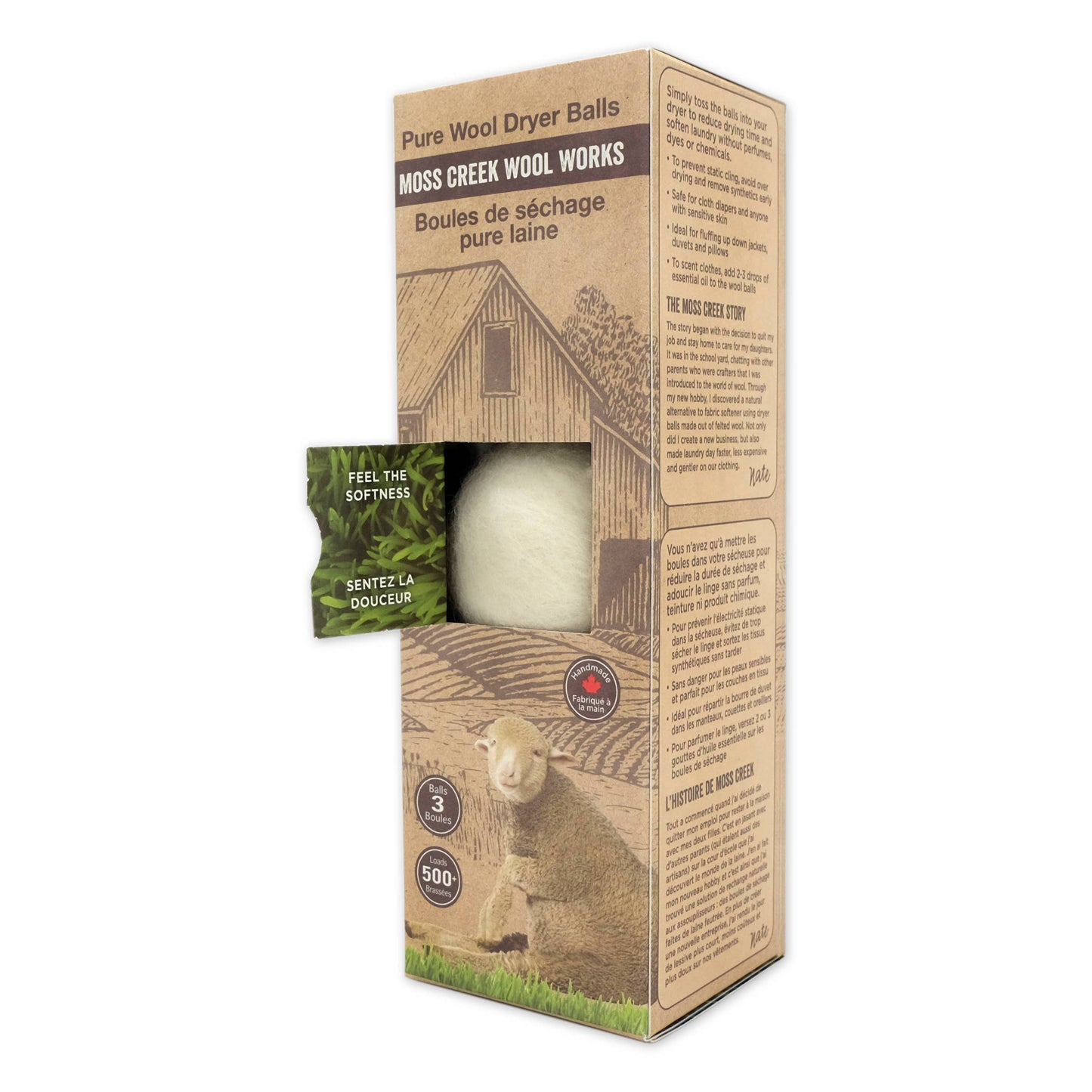 100% Pure Wool Dryer Balls - Barn Box with 3 Balls